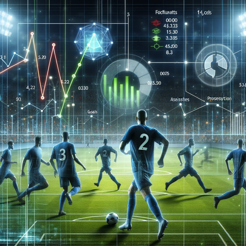 축구 경기 분석을 통해 선수들의 통계 데이터와 전술을 확인하는 장면
